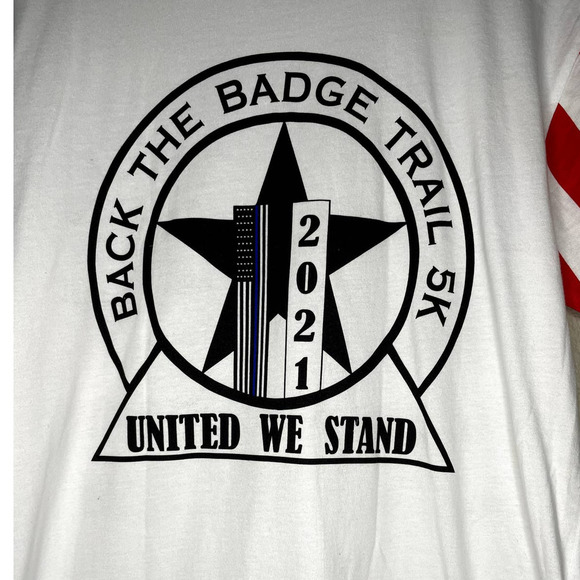 5K Run Shirt Red White Blue 9/11/2021 Back The Badge Twin Towers Remembrance Run - Picture 7 of 12